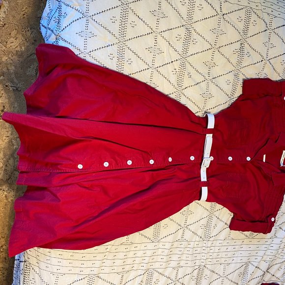 Bettie Page Mid Length A-Line Button Down Red Dress - Size Small Pin up Retro - Picture 4 of 5